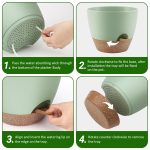 FOUKUS Set of 5 Self-Watering Plant Pots with Drainage – Eco-Friendly Plastic Planters for Indoor & Outdoor Use – Pots for Succulents, Cactus, Snake Plants (7, 6.5, 6, 5.5, 5) – Green - Image 3